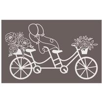 Quadro Decorativo Mdf Branco Bicicleta Floral 40X20Cm