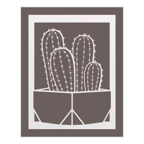 Quadro Decorativo Mdf Branco Moldura Cacto 40X20Cm
