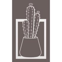 Quadro Decorativo Mdf Branco Vaso De Cactos 40X20Cm