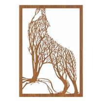 Quadro Decorativo Mdf Carvalho Lobo 40X20Cm