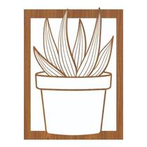 Quadro Decorativo Mdf Carvalho Vaso De Suculenta 40X20Cm