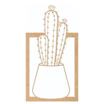 Quadro Decorativo Mdf Cru Vaso De Cactos 40X20Cm