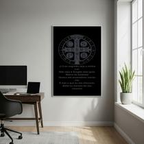 Quadro Decorativo Medalha de São Bento - Oração - 70x50cm Cor:Moldura Preta
