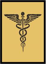 Quadro Decorativo Medicina Bastão De Esculápio Asclépio Fundo Dourado Com Moldura RC054 Quadro Decorativo Medicina Bastão De Esculápio Asclépio Fundo Dourado Com Moldura RC054