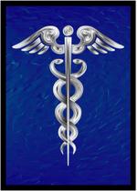 Quadro Decorativo Medicina Bastão De Esculápio Asclépio Prateado Com Moldura RC057