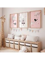 Quadro Decorativo Menina no Balanço Pássaro Balão Perfeito Para Quarto Sala