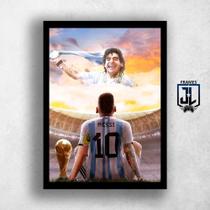Quadro Decorativo Messi e Maradona Campo Futebol Arte Bola 20x30 Quadro Decorativo Messi e Maradona Campo Futebol Arte Bola 20x30