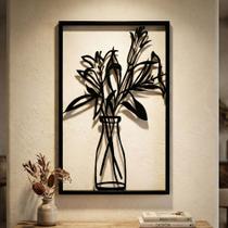 Quadro Decorativo Metal Vazado Vaso Flores Preto Tuut Decoração Minimalista Moderna