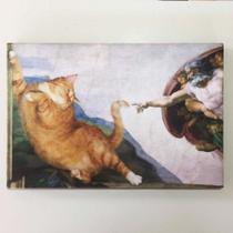 Quadro decorativo Michelangelo A criação de adão felino. obras famosas com gatinhos.
