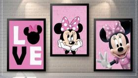 Quadro Decorativo Minnie Disney Infantil Quarto Menina Kit 3 peças - Car Premium & ARTES