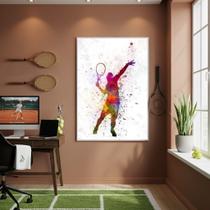 Quadro Decorativo Moço Jogando Tênis-70x50cm Mold Branca