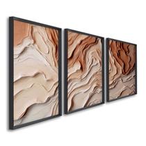 Quadro Decorativo Modelo Barro com 3 Telas para Sala, Casa de Praia, Lavabo 60cm X 90cm Sem Vidro