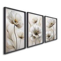 Quadro Decorativo Modelo Floral Ii com 3 Telas de Parede para Sala Quarto Escritório 60cm X 90cm Sem Vidro Quadro Decorativo Modelo Floral Ii com 3 Telas de Parede para Sala Quarto Escritório 60cm X 90cm Sem Vidro