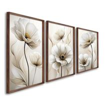 Quadro Decorativo Modelo Floral Ii com 3 Telas de Parede para Sala Quarto Escritório 60cm X 90cm Tabaco