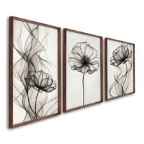 Quadro Decorativo Modelo Floral Iii com 3 Telas de Parede para Sala Quarto Escritório 60cm X 90cm Tabaco