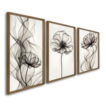 Quadro Decorativo Modelo Floral III com 3 Telas de Parede para Sala Quarto Escritório
