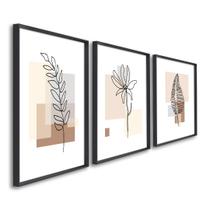 Quadro Decorativo Modelo Floral IV com 3 Telas de Parede para Sala Quarto Escritório