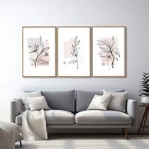 Quadro Decorativo Modelo Floral Plantas Aquáticas com 3 Telas de Parede para Sala Quarto Escritório