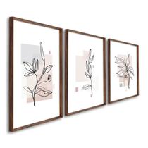 Quadro Decorativo Modelo Floral Plantas Aquáticas com 3 Telas de Parede para Sala Quarto Escritório