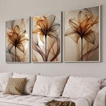 Quadro Decorativo Modelo Floral V com 3 Telas de Parede para Sala Quarto Escritório 60cm X 90cm Com Vidro Quadro Decorativo Modelo Floral V com 3 Telas de Parede para Sala Quarto Escritório 60cm X 90cm Com Vidro