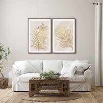 Quadro Decorativo Modelo Folha Dourada com 2 telas 50x75 e 60x90 para Sala Quarto Escritório