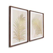 Quadro Decorativo Modelo Folha Dourada com 2 Telas para Sala, Quarto, Escritório 60cm X 90cm Sem Vidro