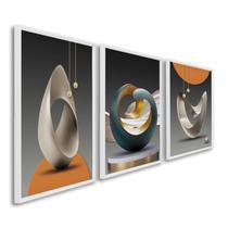 Quadro Decorativo Modelo Formas com 3 Telas para Escritório Hall Quarto 60cm X 90cm Branco Quadro Decorativo Modelo Formas com 3 Telas para Escritório Hall Quarto 60cm X 90cm Branco