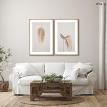 Quadro Decorativo Modelo Pena Dourada com 2 Telas para Sala, Quarto, Escritório 60cm X 90cm Com Vidro