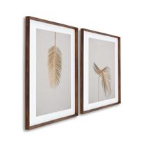 Quadro Decorativo Modelo Pena Dourada com 2 Telas para Sala, Quarto, Escritório 60cm X 90cm Tabaco