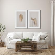 Quadro Decorativo Modelo Pena Dourada com 2 telas para Sala, Quarto, Escritório