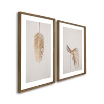 Quadro Decorativo Modelo Pena Dourada com 2 telas para Sala, Quarto, Escritório