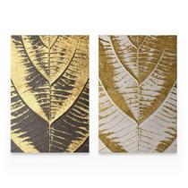 Quadro Decorativo Moderno Abstrato Luxo Folhas Dourada Para Sala Kit 2 Telas Canvas - Bimper