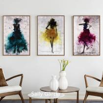 Quadro decorativo moderno abstrato mulher bailarina em amarelo azul rosa vestido vermelho dança Quadro decorativo moderno abstrato mulher bailarina em amarelo azul rosa vestido vermelho dança