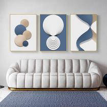Quadro decorativo Moderno abstrato poster azul ouro branco geométrico - NEYRAD