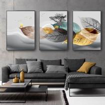 Quadro decorativo moderno dourado Estilo nórdico Abstrato Preto e Branco Planta minimalista