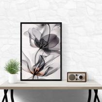 Quadro Decorativo Moderno Flor Cinza 45X34Cm - Com Vidro