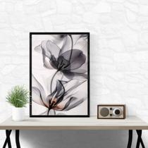 Quadro Decorativo Moderno Flor Cinza 45x34cm