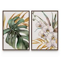 Quadro Decorativo Moderno Para Sala Quarto Natureza Minimalista Costela de Adão Orquídea Branca - Bimper