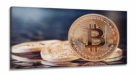 Quadro Decorativo Moeda Bitcoin em Tecido Canvas 130x60
