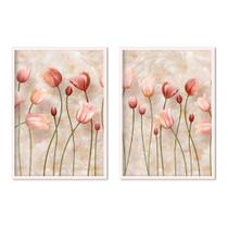 Quadro Decorativo Moldura Branca Flores Rosas Tulipa Rose Delicado Sala Quarto 43x63cm