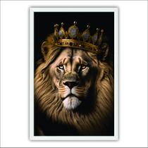 Quadro Decorativo Moldura de Madeira 60x40 cm Leão com Coroa Quadro Decorativo Moldura de Madeira 60x40 cm Leão com Coroa