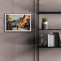 Quadro Decorativo Moldura de Madeira 60x40 cm Pintura Cidade Quadro Decorativo Moldura de Madeira 60x40 cm Pintura Cidade