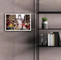 Quadro Decorativo Moldura de Madeira 60x40 Pintura Rua Paris Quadro Decorativo Moldura de Madeira 60x40 Pintura Rua Paris