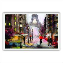 Quadro Decorativo Moldura de Madeira 60x40 Pintura Rua Paris Quadro Decorativo Moldura de Madeira 60x40 Pintura Rua Paris