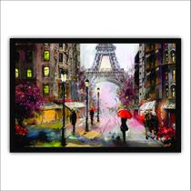 Quadro Decorativo Moldura de Madeira 60x40 Pintura Rua Paris