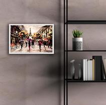 Quadro Decorativo Moldura de Madeira 60x40 Rua Torre Eiffel Quadro Decorativo Moldura de Madeira 60x40 Rua Torre Eiffel