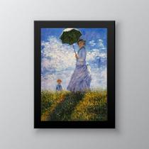 Quadro Decorativo Monet Mulher Com Sombrinha 45x34cm - com vidro