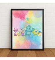 Quadro Decorativo Monstros S.a. Infantil 33x24cm Com Vidro Preto