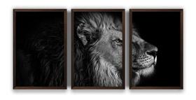 Quadro Decorativo Mosaico 3 Peças 60x40 Leão De Judá Preto Quadro Decorativo Mosaico 3 Peças 60x40 Leão De Judá Preto