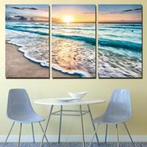 Quadro decorativo mosaico 3 peças decoração lar sala quarto copa tamanho grande sol praia lazer
